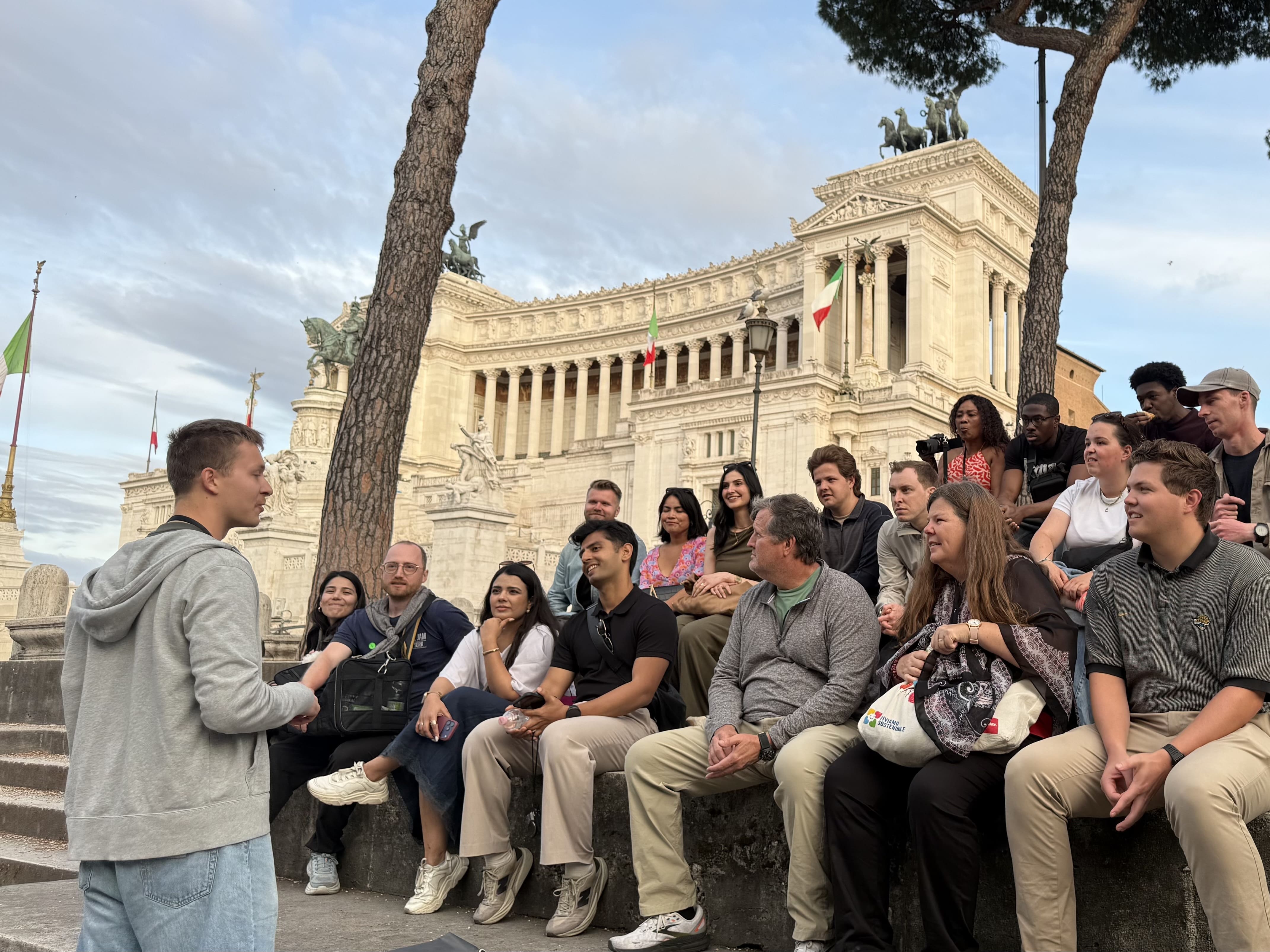 A guide leading a small tour group
